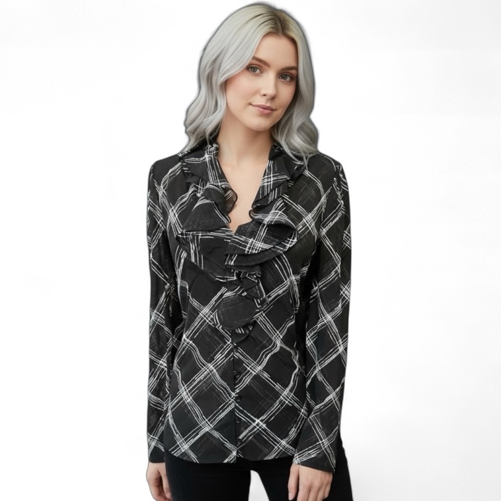 INC International Concepts Lightweight Ruffle Button Down Blouse Like New! S